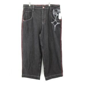 NWT Vitriol Black Ultra Wide Leg Jeans Size 36 Gothic Graphic Baggy Streetwear